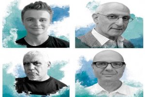 2016 Australia Council Awards Queensland recipients (clockwise from L-R) Nathan Stoneham, David Malouf AO, Yaron Lifschitz and Richard Bell. Image courtesy of the artists.